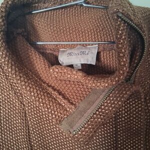 Miss Me Metallic Asymetrical Zipper Sweater